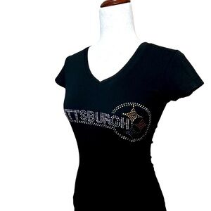 Black Rhinestone Embellished Short Sleeve Tee